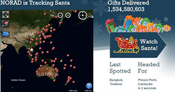 NORAD Santa tracking display